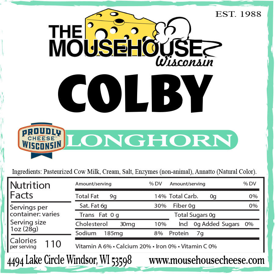 Colby Longhorn, Approx wt. 12oz Mousehouse Cheesehaus