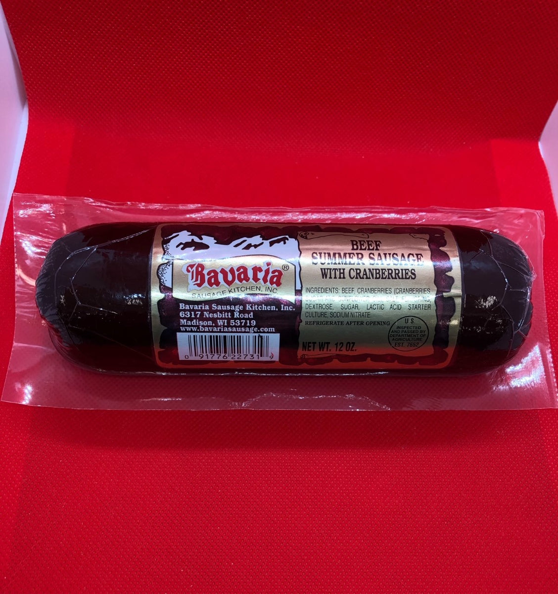 Bavaria Beef Summer Sausage with Cranberries, 12oz Mousehouse Cheesehaus