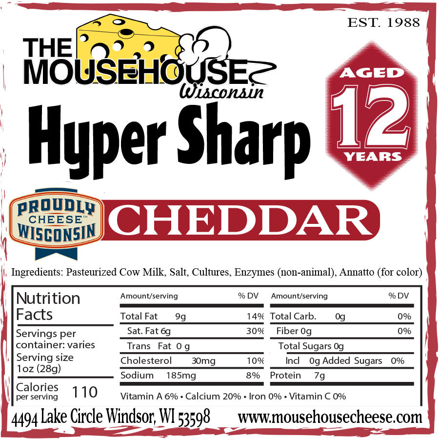 12 Years Aged Hyper Sharp Cheddar Label