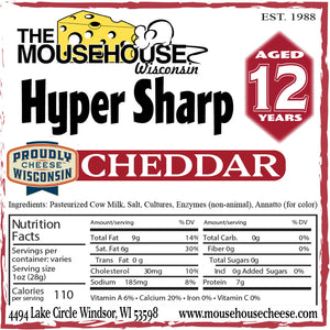 12 Years Aged Hyper Sharp Cheddar Label