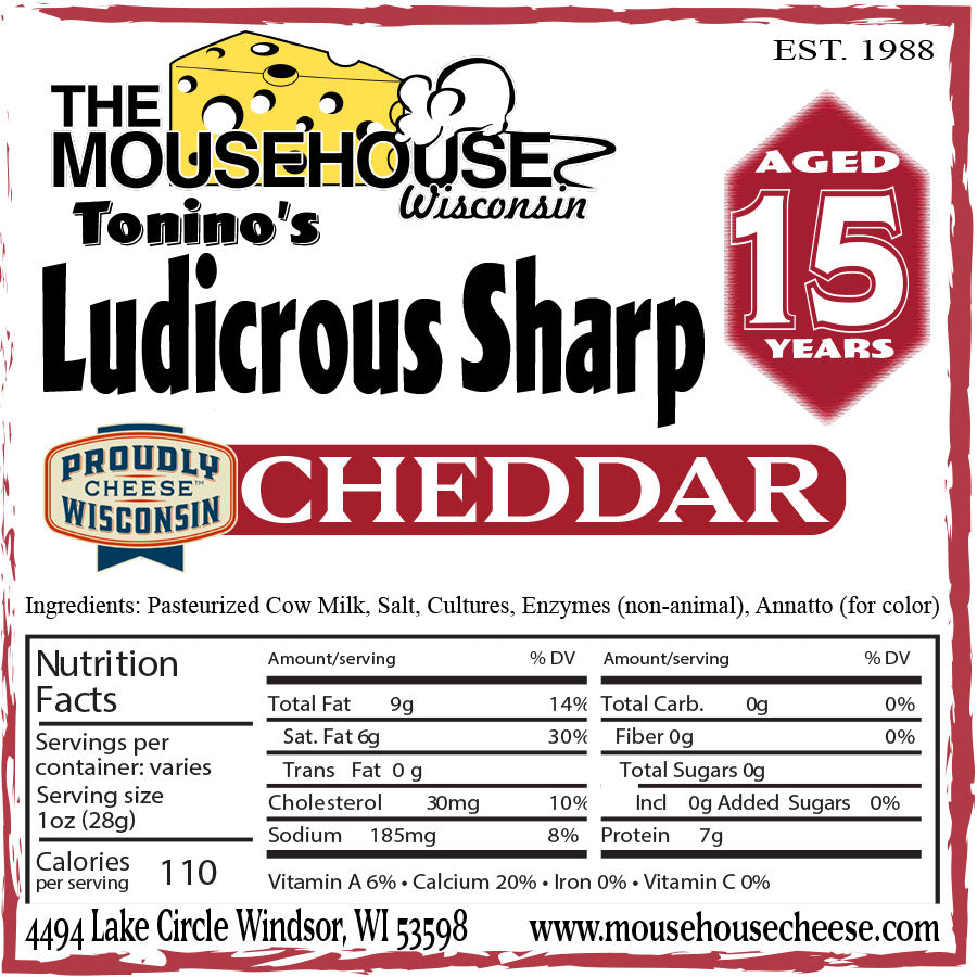 15 Years Aged Ludicrous Sharp Cheddar Label