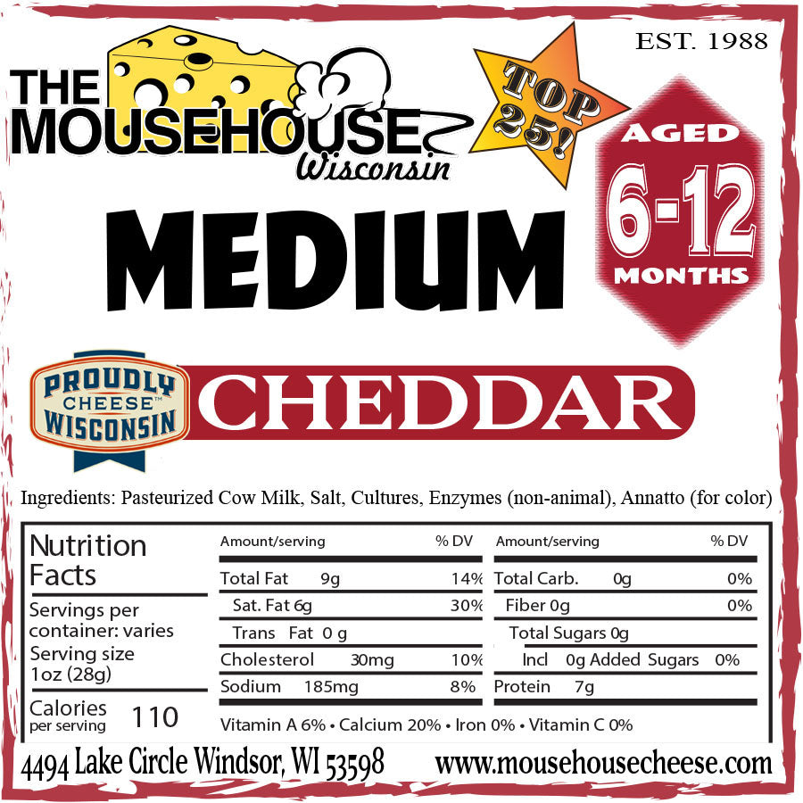 Aged 6-12 Months Medium Cheddar Label